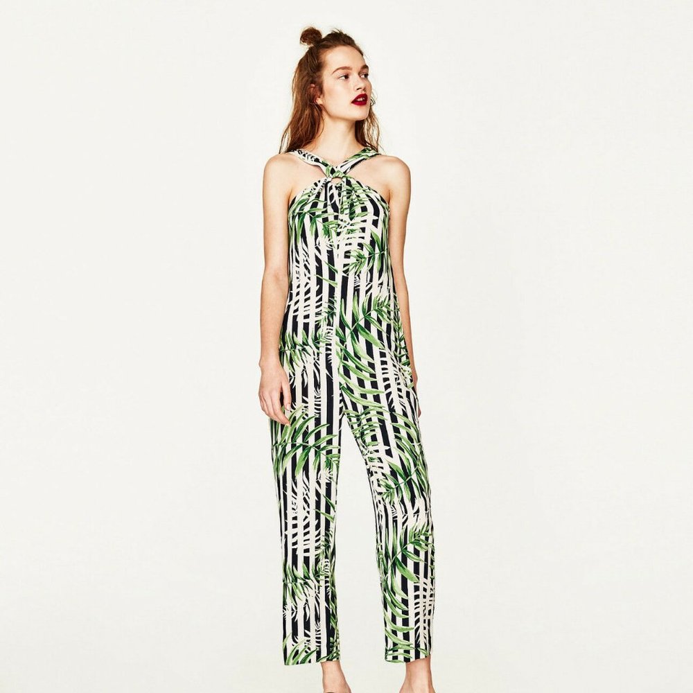 NWT Zara Size XS Long Exotic Halter Jumpsuit - Picture 3 of 6